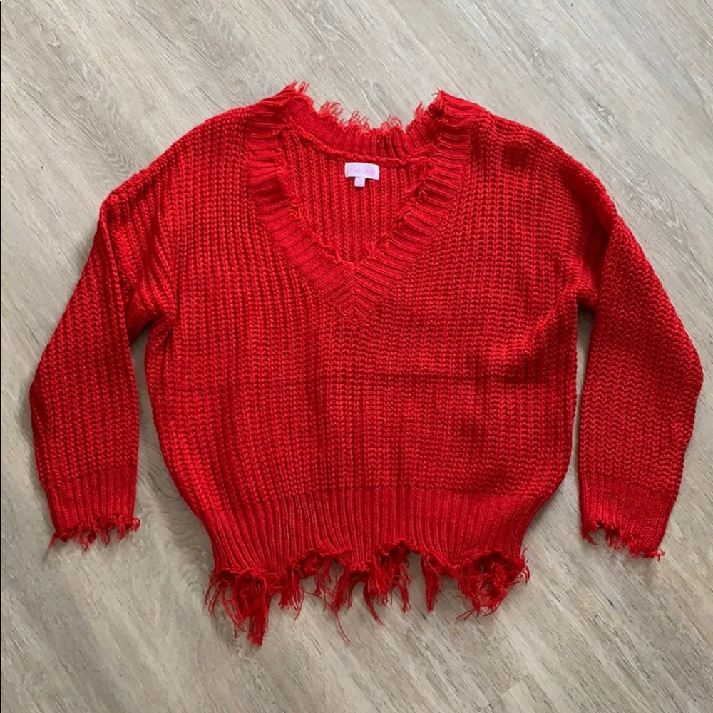 Pink lily fringed knit sweater!